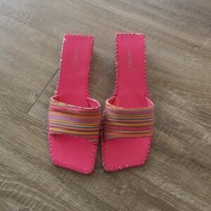 Pink Striped Slide Sandals - Women's Summer Slip-On